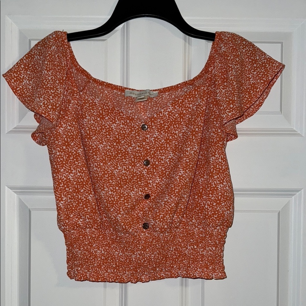 Monteau Orange Patterned Blouse
